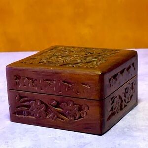 Wooden Floral Carved Box Cottagecore